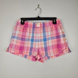 Love by Gap Womens Small Pink Plaid Cotton Pajama Sleep Shorts Elastic Waist S